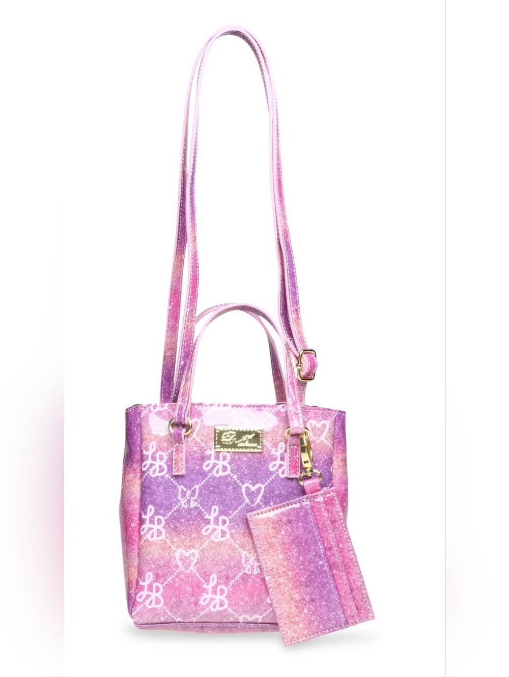 Luv Betsey Johnson Pink Purple Ombre Glitter Mini Crossbody Bag NWT Cardcase